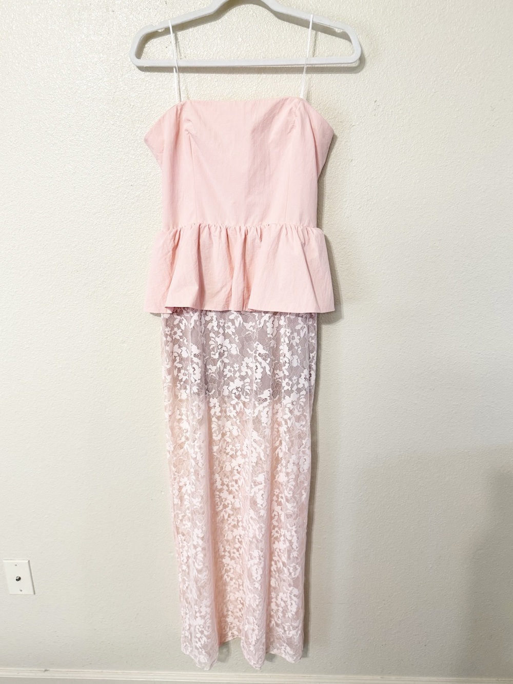 Amanda Uprichard Cherise Lace Skirt Peplum Maxi Dress in Mochi Pink Size Medium - Picture 5 of 12